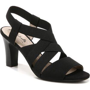 LifeStride Womens Black Nylon Open Rounded Toe Charlotte Heeled Sandal